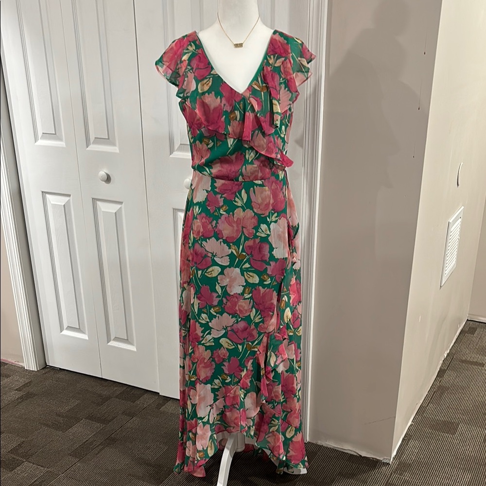London Times Pink and Orange Asymmetrical Sundress